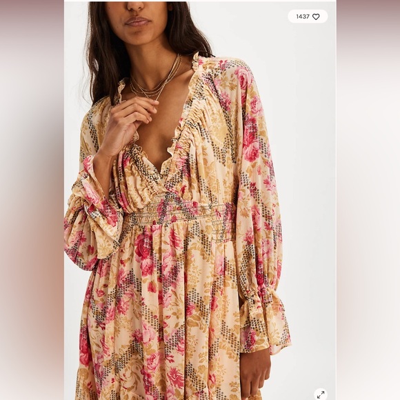 Free People Lena Printed Ethereal Billowy Ruffles Midi Dress - Picture 3 of 7